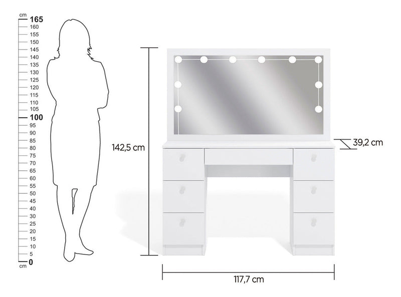 Penteadeira Ditália Pe80 com Kit Luz Branco Cor Branco