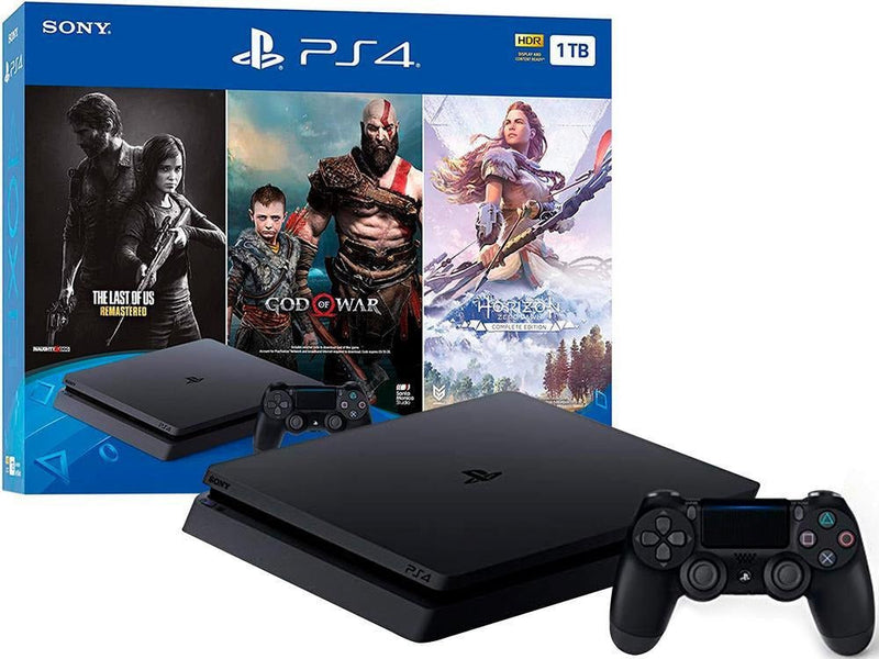 Sony PlayStation 4 Slim 1TB Mega Pack: The Last of Us/God of War/Horizon Zero Dawn cor preto onyx 2023