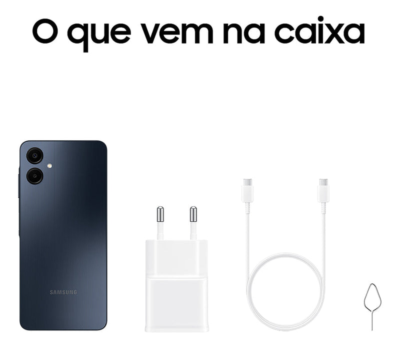 Smartphone Samsung Galaxy A06 4G 128GB 4GB RAM Dual Chip Câmera Traseira 50+2MP Frontal 8MP Tela 6,7" Android 14.0 Azul Escuro