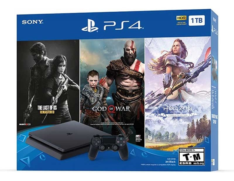 Sony PlayStation 4 Slim 1TB Mega Pack: The Last of Us/God of War/Horizon Zero Dawn cor preto onyx 2023