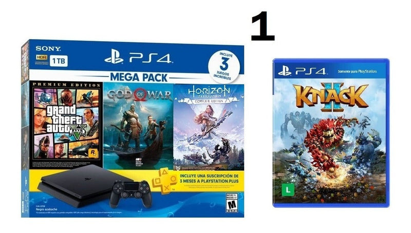 Sony PlayStation 4 Slim 1TB Mega Pack: The Last of Us/God of War/Horizon Zero Dawn cor preto onyx 2023