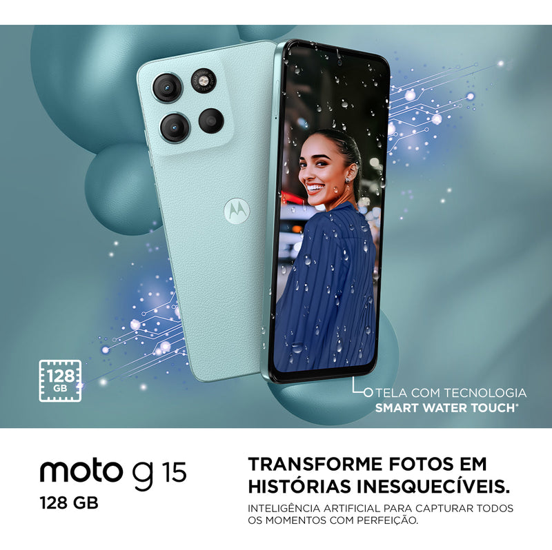 Smartphone Motorola Moto G15 - 128gb 12gb (4gb Ram+8gb Ram Boost) E Camera 50mp Com Ai E Night Vision Bateria De 5200 Mah Tela Fhd+ 6.7 Com Superbrilho Nfc Azul Escuro