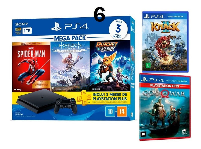Sony PlayStation 4 Slim 1TB Mega Pack: The Last of Us/God of War/Horizon Zero Dawn cor preto onyx 2023
