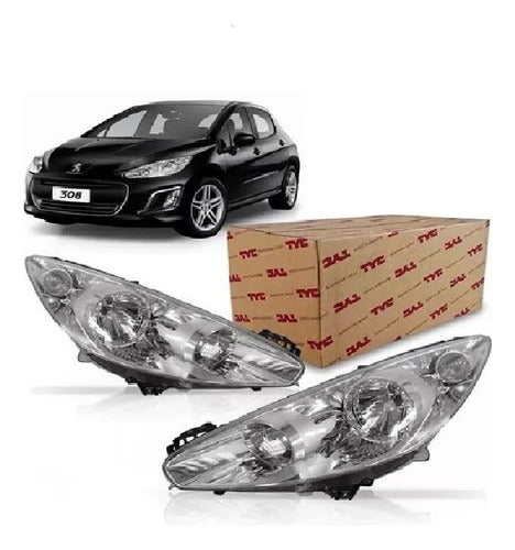 Farol Peugeot 308 2011 Ate 2014 Tyc Manual C/soquete   Par