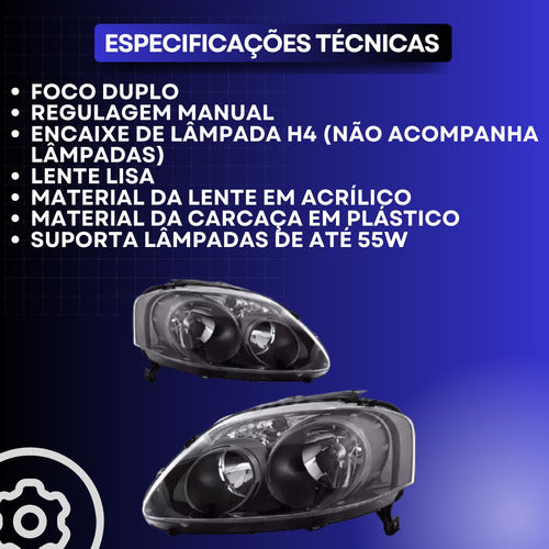 Par Farol Fox Foco Duplo Mascara Negra 2004 2007 2008 2009**