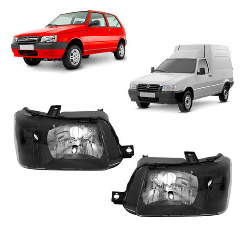 Par Farol Fiat Uno Fiorino Mascara Negra 2004 Até 2013