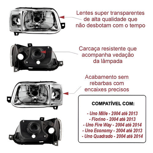 Par Farol Fiat Uno Mille Fire Economy Cromado 2004 Até 2013
